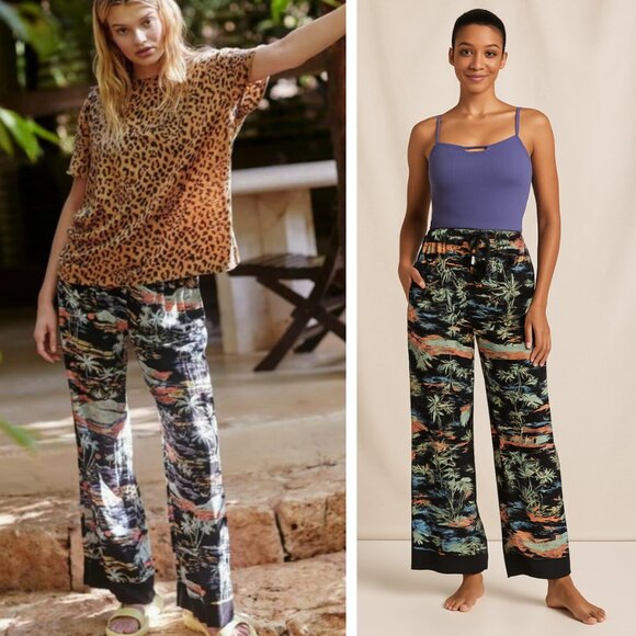 Free People Blue Lagoon Wide Leg Pants Loungewear Beach Pool Vacation Tropical - Picture 1 of 8